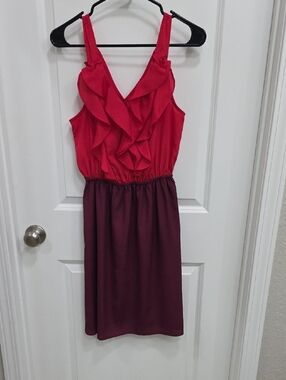 Mossimo Supply Co. Red and Burgundy Ruffle-Front Midi Dress